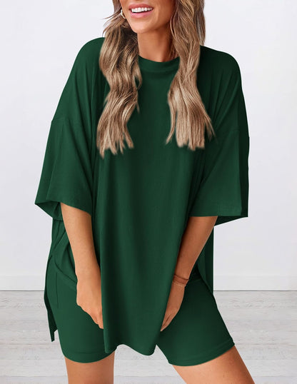 Limited time sale🔥Women's Oversized Casual T-Shirt Shorts Suit Stretch Two-Piece Set