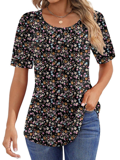 Limited time sale🔥Women Summer Pleated Short Sleeve Tunic Blouses Tops