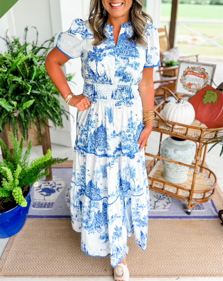 Tiktok Hot Sale Women's Classic Charm Toile Maxi Dress