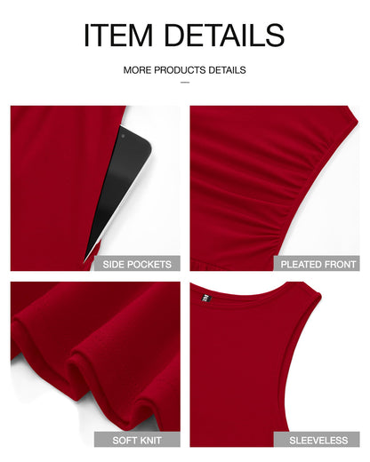 Limited time sale🔥Women's Solid Color Sleeveless Waist Pleated Design Dress with Pockets