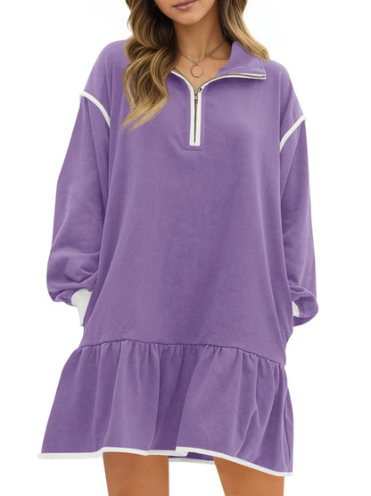 Women's Color Block Long Sleeve Relaxed Fit Dress