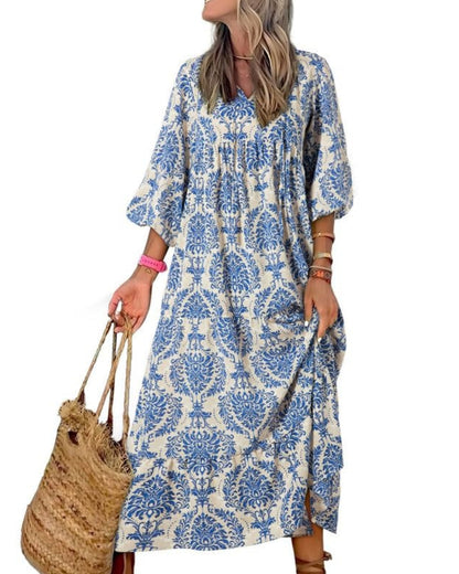 SUMMER CHIC- Women's Puff Sleeve Floral Boho Maxi Dress (Buy 2 Free Shipping)