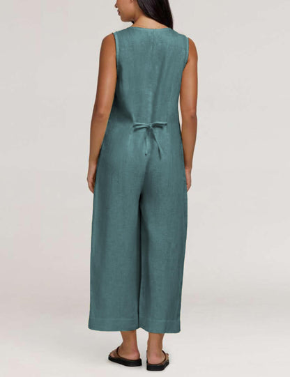 Women Button Down Jumpsuits Sleeveless Casual Wide Legs