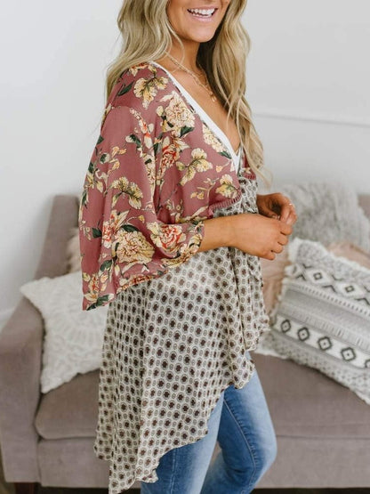 Women's Floral Kimono Ruffle Sleeve Tie Cardigans Flowy Boho Loose Cover Ups