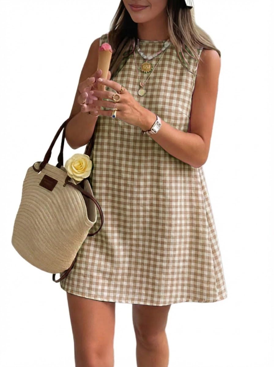 Women's Gingham Sleeveless Mini Dress