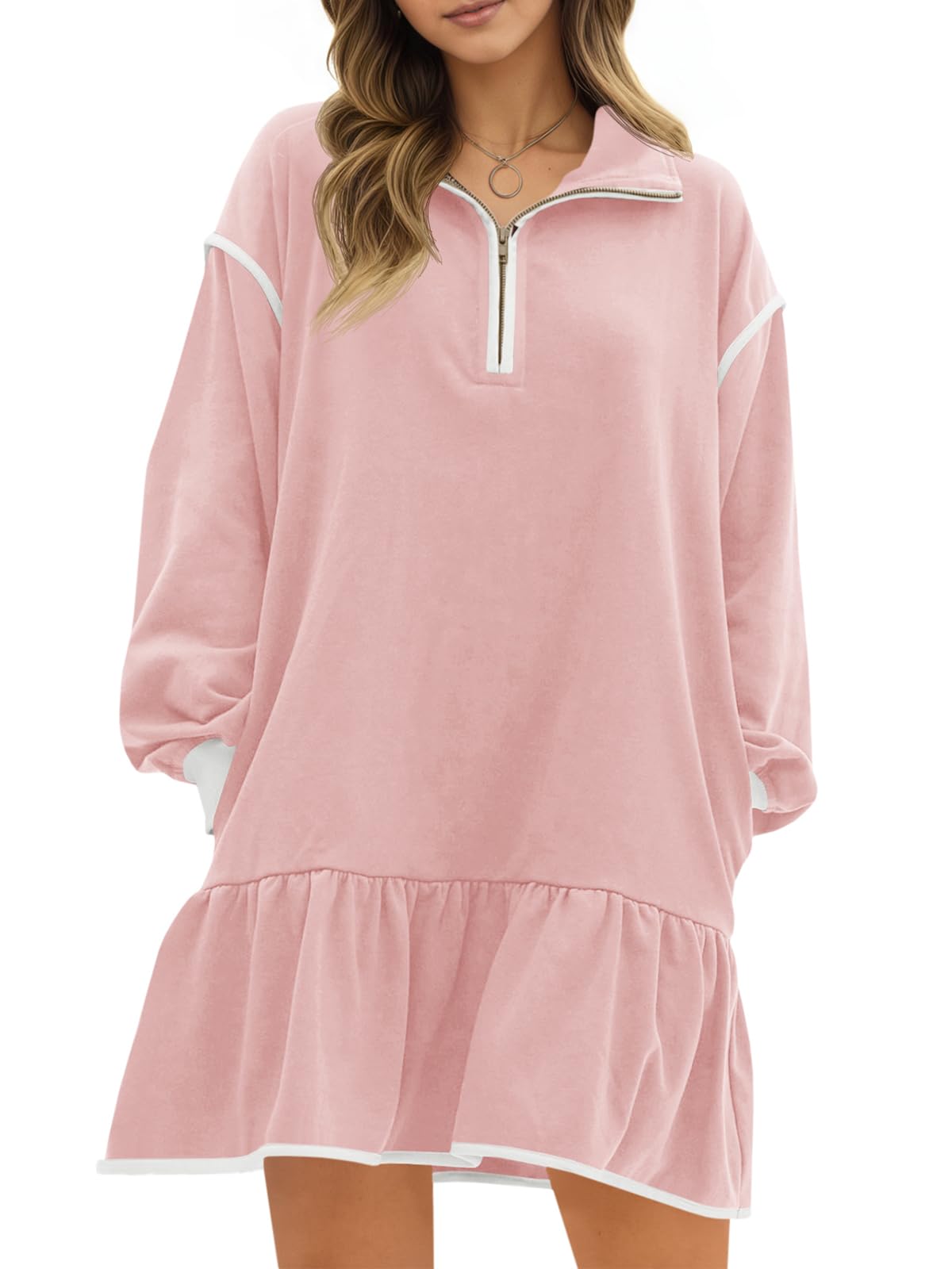 Women's Color Block Long Sleeve Relaxed Fit Dress