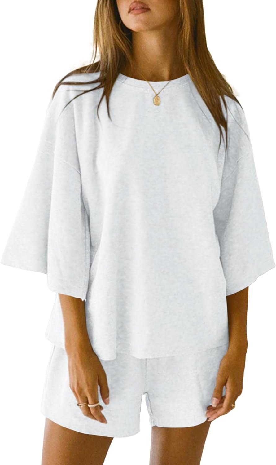 Women's 3/4 Sleeve Tops and Elastic Waist Shorts Lounge Set