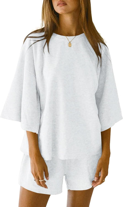 Women's 3/4 Sleeve Tops and Elastic Waist Shorts Lounge Set