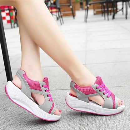 Contrast Paneled Cutout Lace-up Muffin Sandals （BUY 2 FREE SHIPPING)