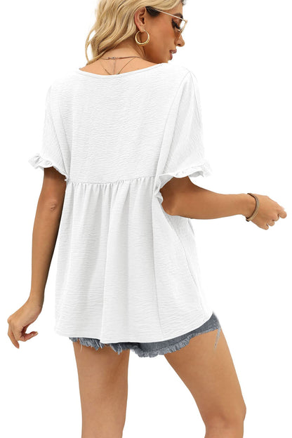 Limited time sale🔥Womens Casual V Neck Ruffle Sleeve T Shirts Babydoll Loose Fit Peplum Tops