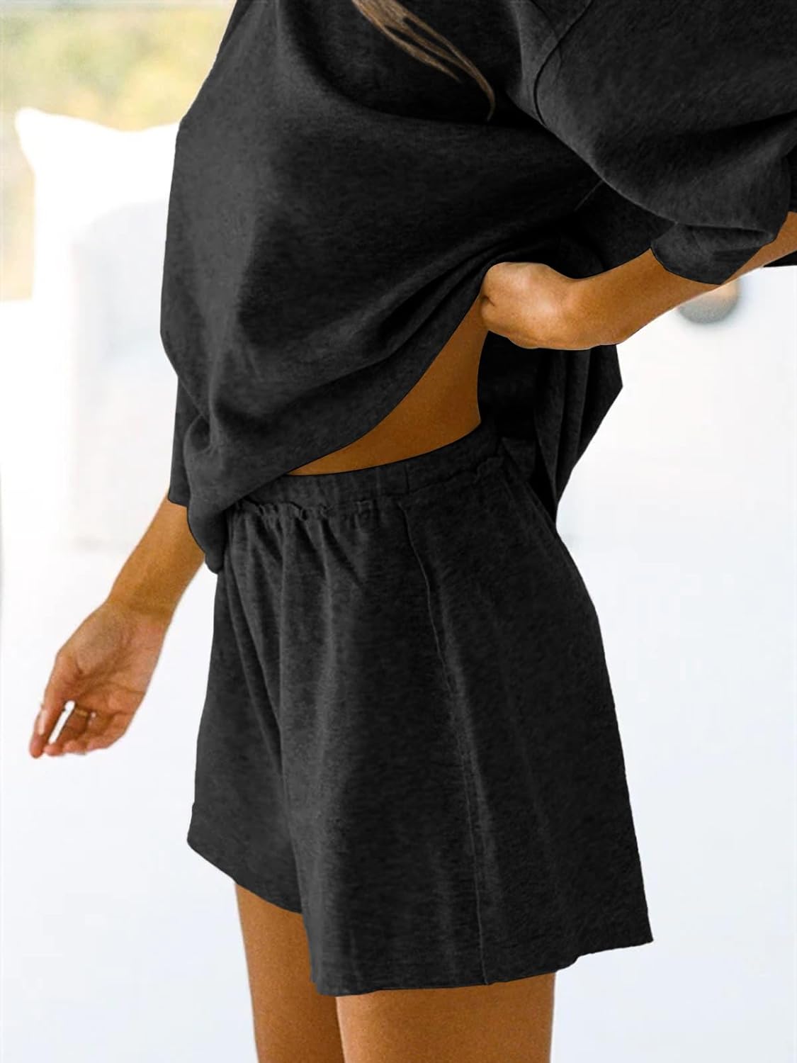 Women's 3/4 Sleeve Tops and Elastic Waist Shorts Lounge Set