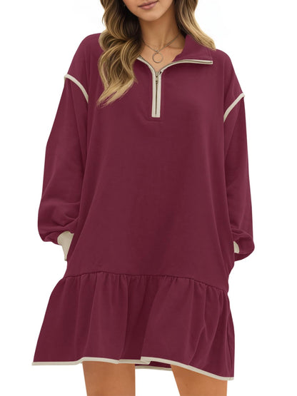 Women's Color Block Long Sleeve Relaxed Fit Dress