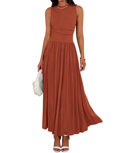 Limited time sale🔥Women's Solid Color Sleeveless Waist Pleated Design Dress with Pockets