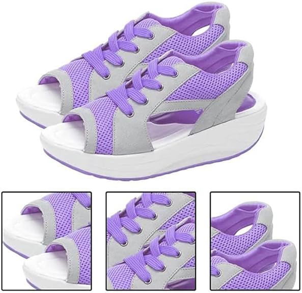 Contrast Paneled Cutout Lace-up Muffin Sandals （BUY 2 FREE SHIPPING)