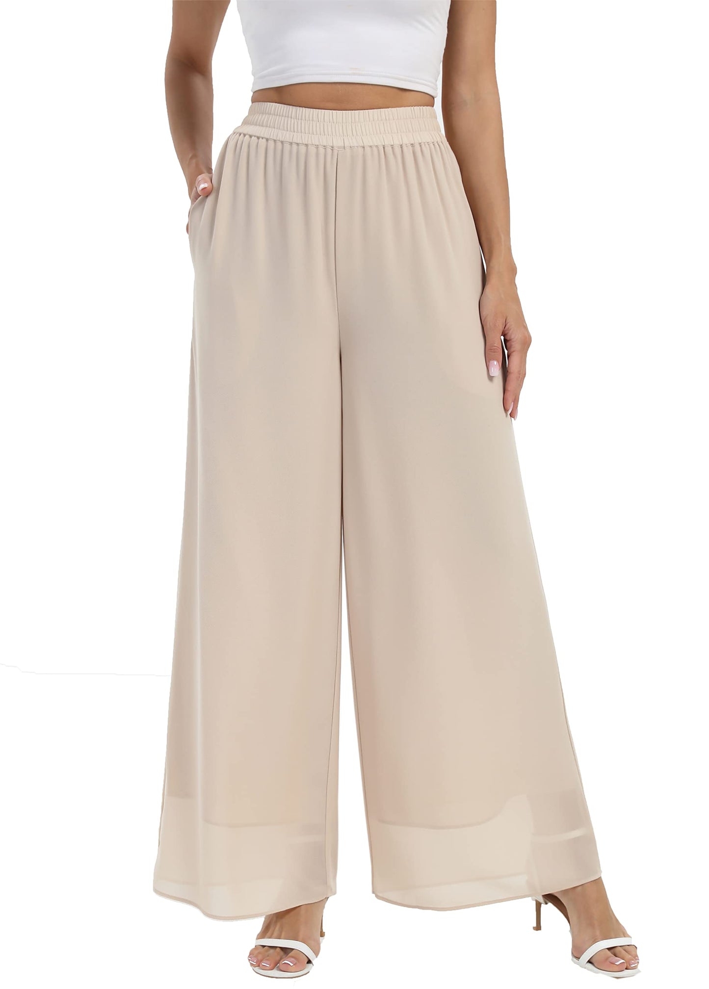 Women's Chiffon Double Layer Wide Leg Palazzo Pants