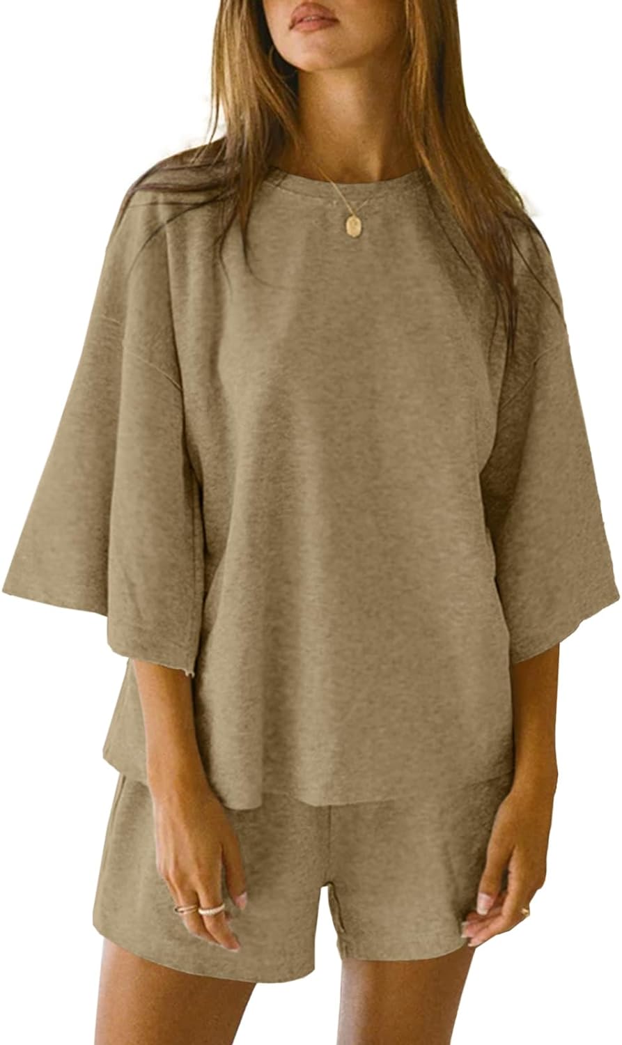 Women's 3/4 Sleeve Tops and Elastic Waist Shorts Lounge Set