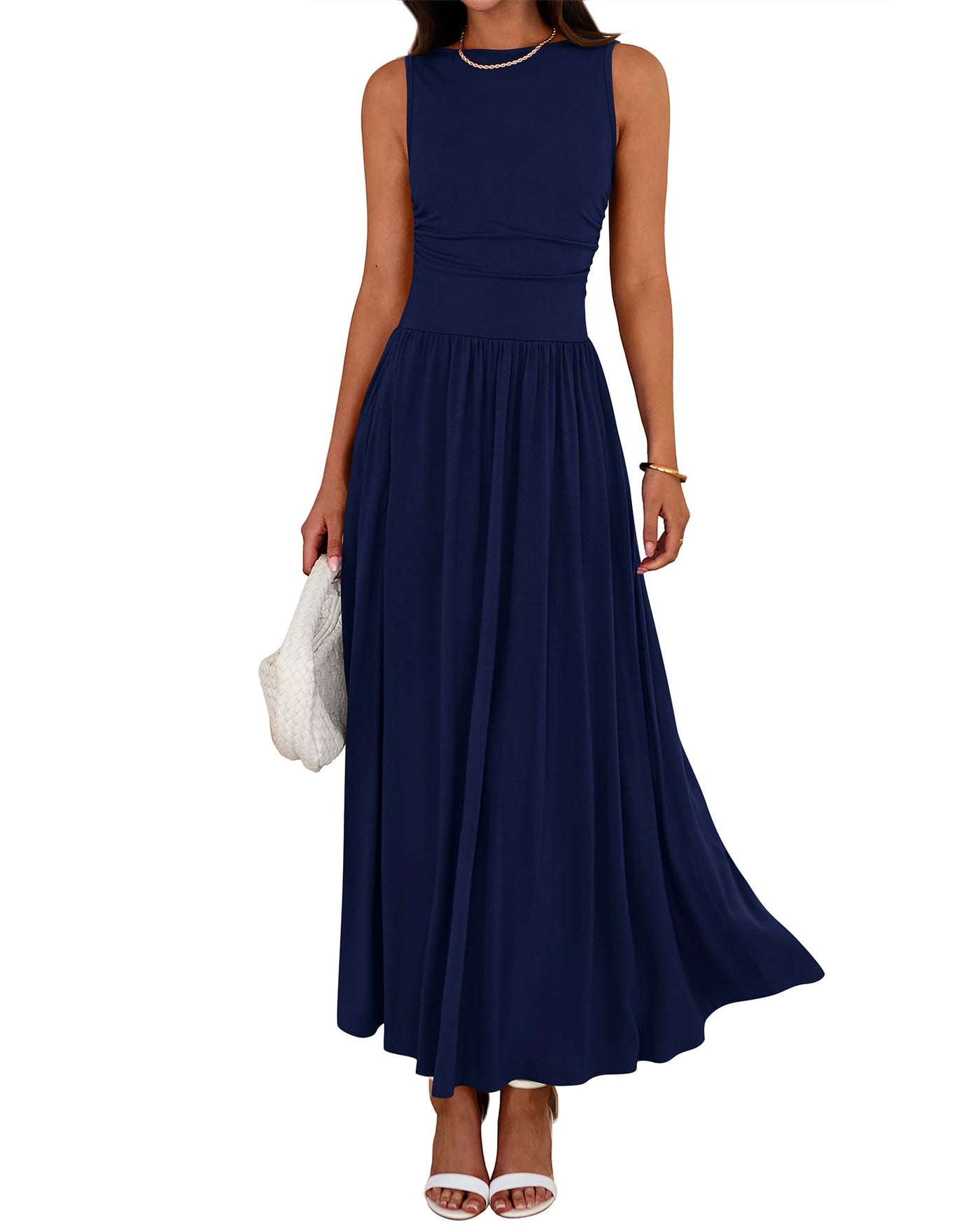 Limited time sale🔥Women's Solid Color Sleeveless Waist Pleated Design Dress with Pockets
