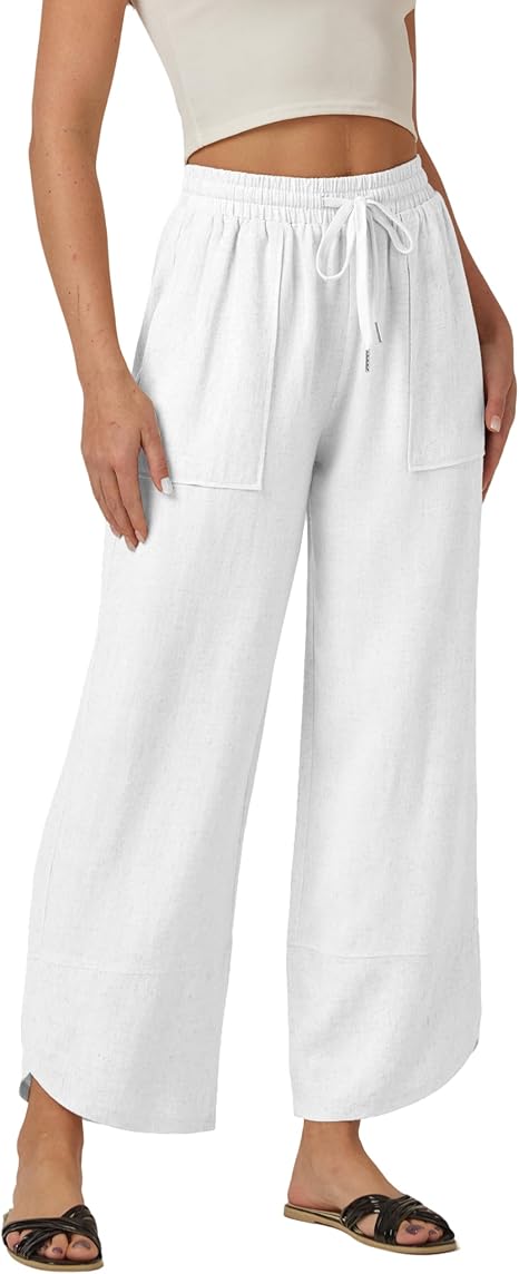 Women's Linen Drawstring Wide Leg Capri Harem Pants