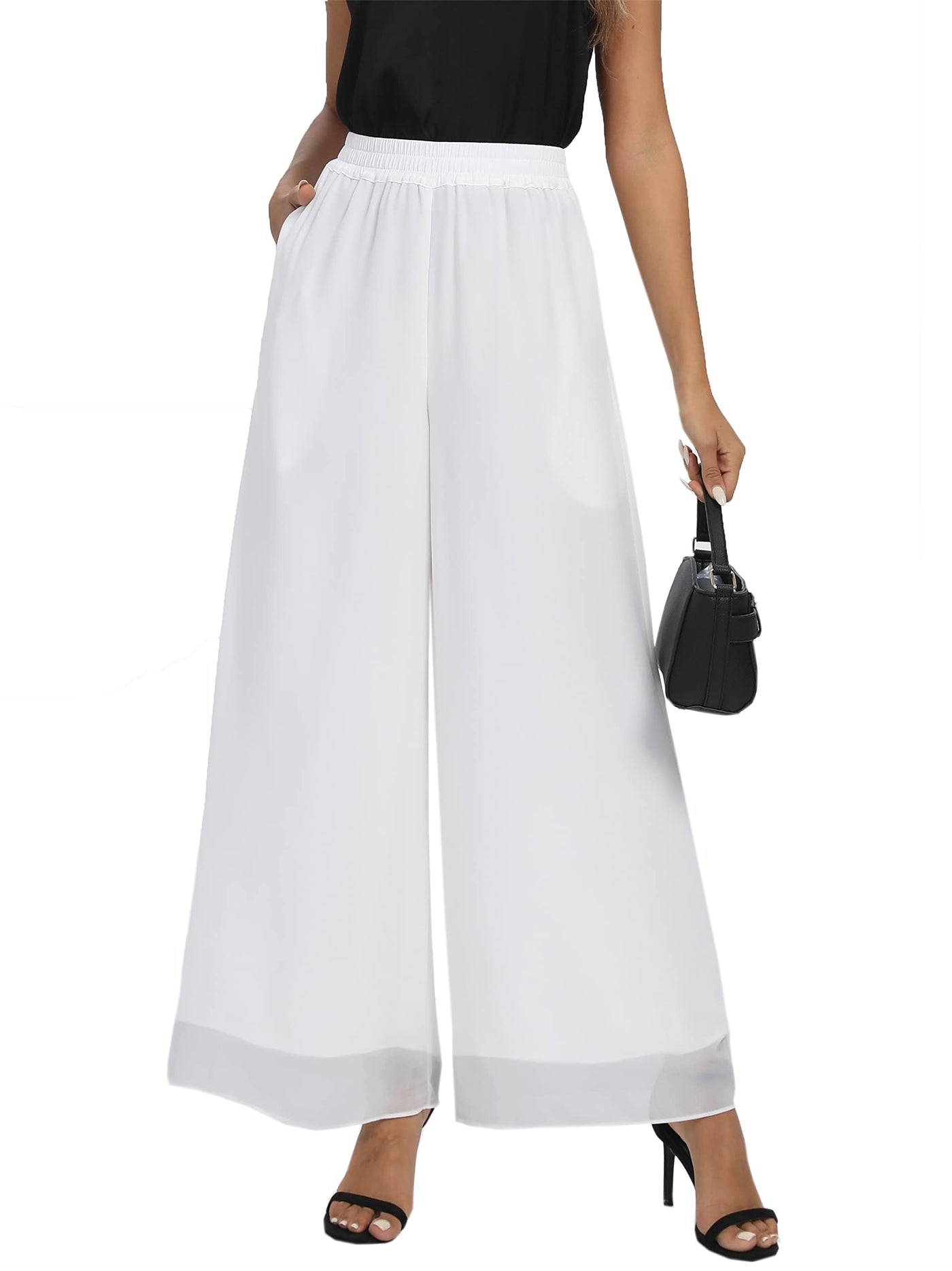 Women's Chiffon Double Layer Wide Leg Palazzo Pants