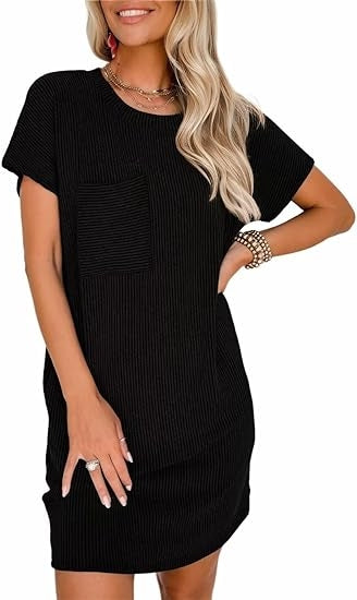 Women Casual Summer Ribbed T shirt Dress (BUY 2 FREE SHIPPING)