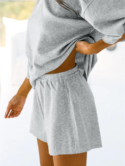 Women's 3/4 Sleeve Tops and Elastic Waist Shorts Lounge Set
