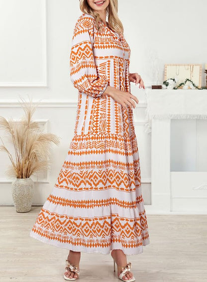 SUMMER CHIC- Women's Puff Sleeve Floral Boho Maxi Dress (Buy 2 Free Shipping)