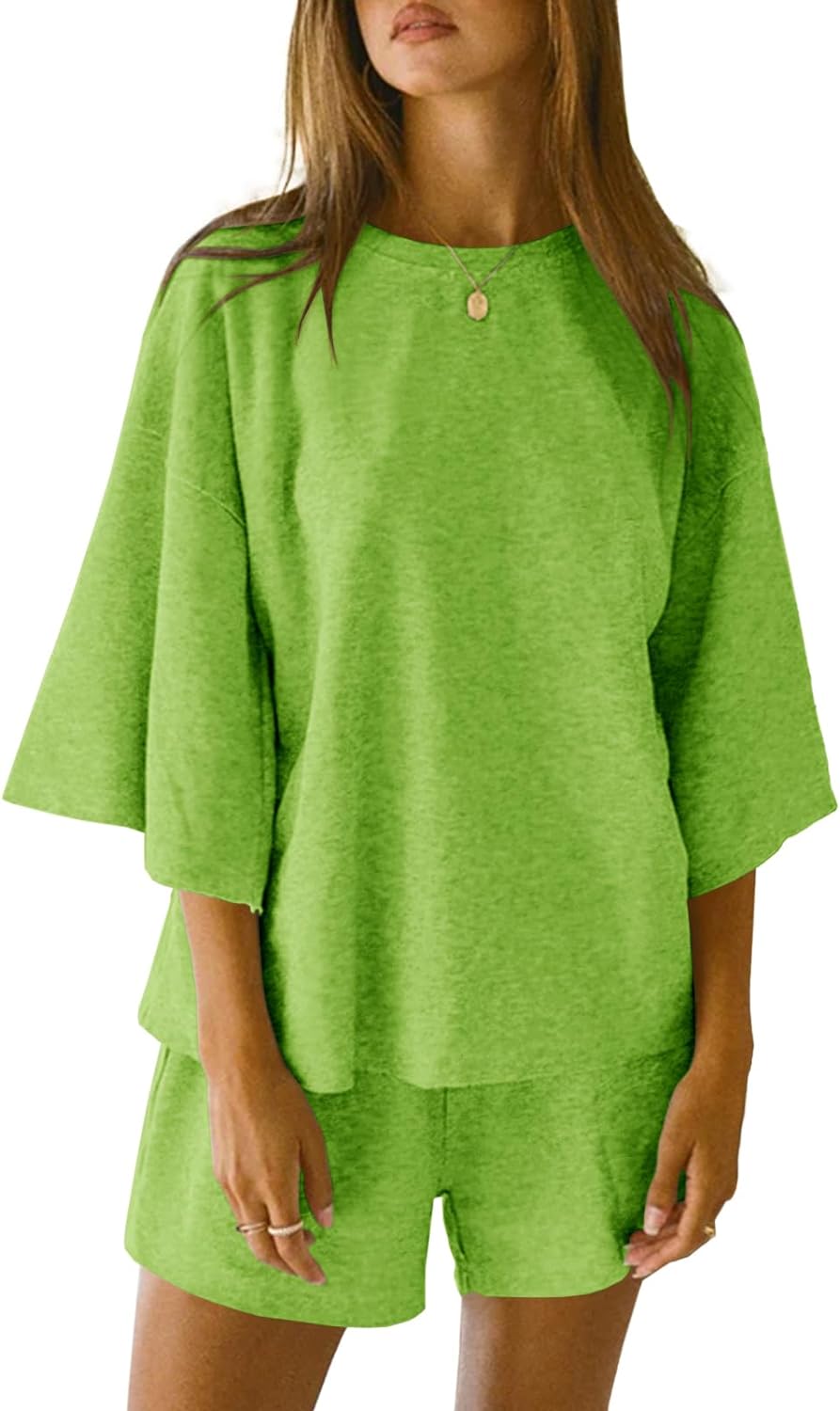 Women's 3/4 Sleeve Tops and Elastic Waist Shorts Lounge Set