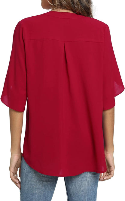 2024 NEW Women's Summer V Neck Chiffon Shirt (BUY 2 FREE SHIPPING)