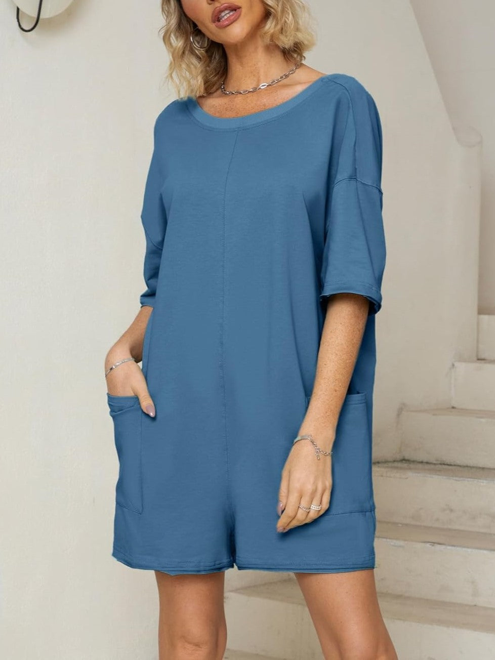 2024 Oversized Vibrant Relaxed Backless Tee Romper (Buy 2 Free Shipping)