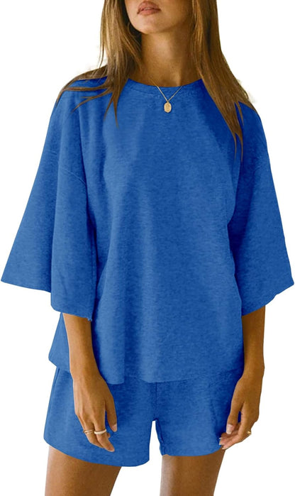Women's 3/4 Sleeve Tops and Elastic Waist Shorts Lounge Set