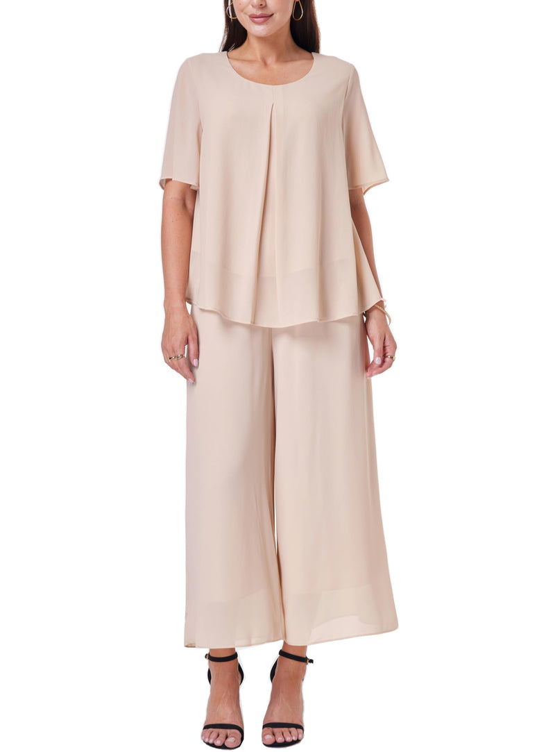 Women's 2-Piece Chiffon Blouse & Wide Leg Pants Set