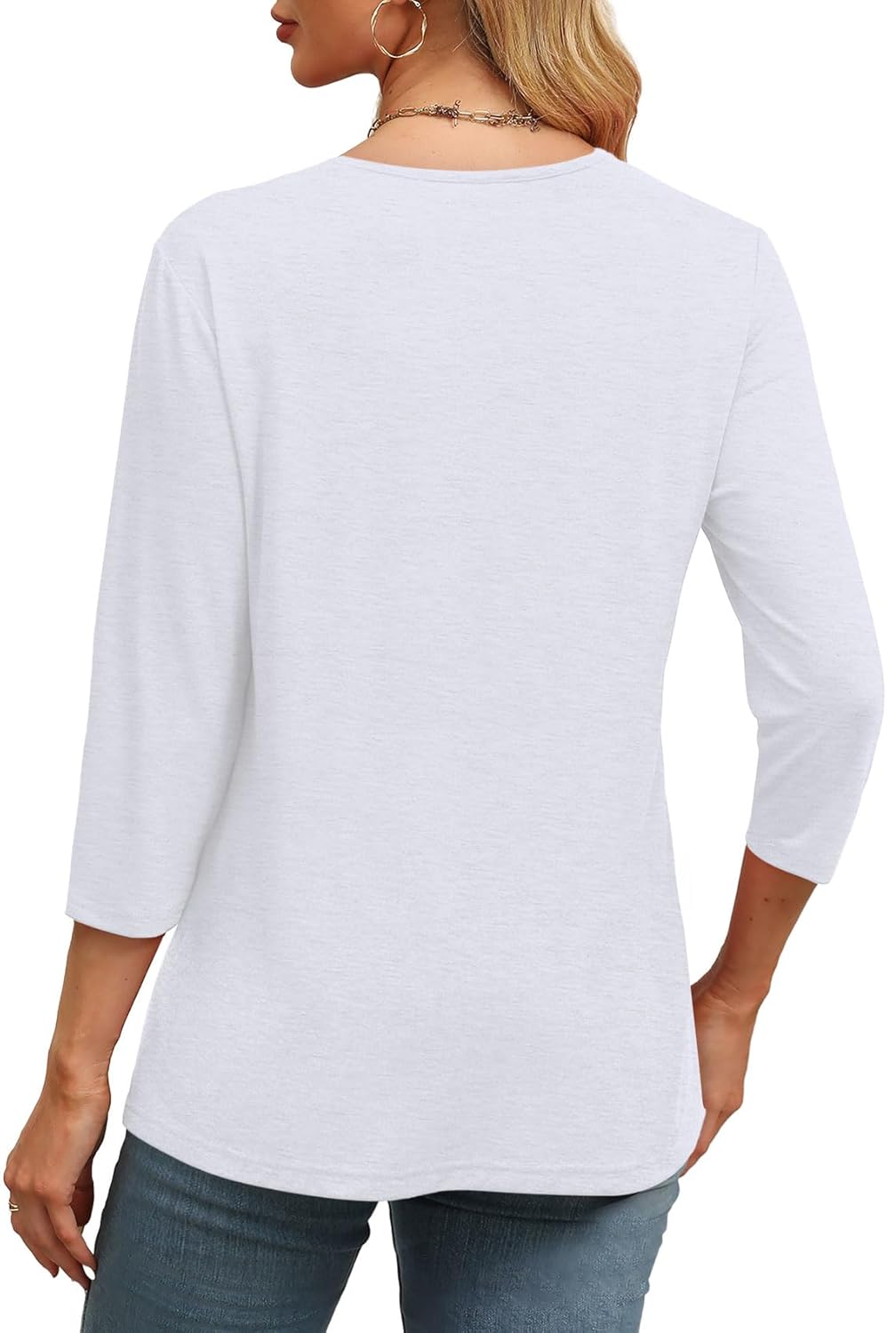 Women's Trendy V Neck 3/4 Long Sleeve Tops Loose Fit Blouse