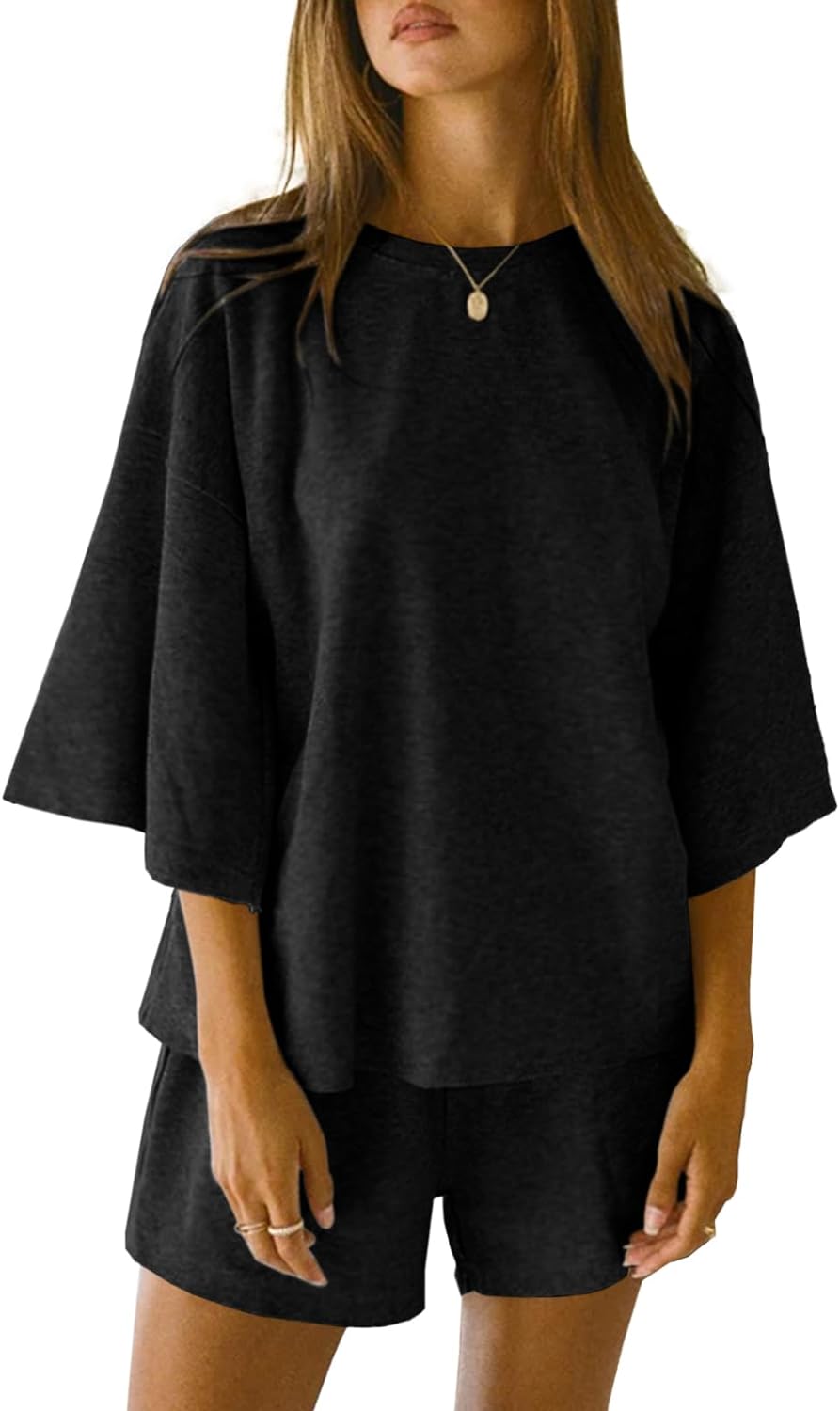 Women's 3/4 Sleeve Tops and Elastic Waist Shorts Lounge Set