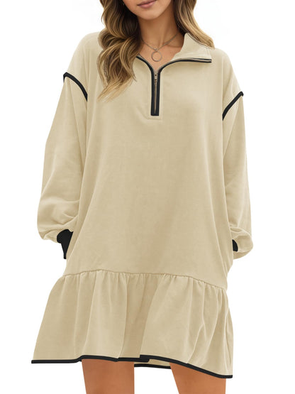 Women's Color Block Long Sleeve Relaxed Fit Dress