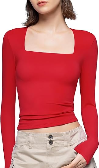 HOT SALE🔥 2024 Women's Square Neck Slim Fit Long Sleeve T-Shirt (BUY 2 FREE SHIPPING)