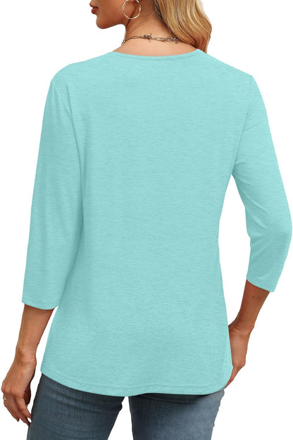 ✨Flash Sale Women's Trendy V Neck 3/4 Long Sleeve Tops Loose Fit Blouse