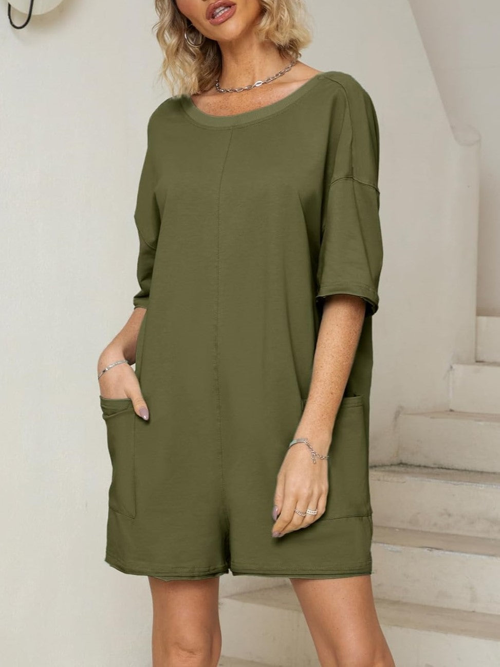 2024 Oversized Vibrant Relaxed Backless Tee Romper (Buy 2 Free Shipping)