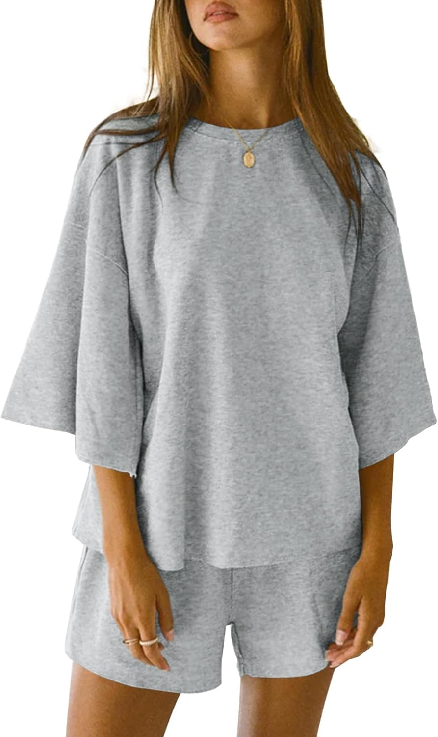 Women's 3/4 Sleeve Tops and Elastic Waist Shorts Lounge Set