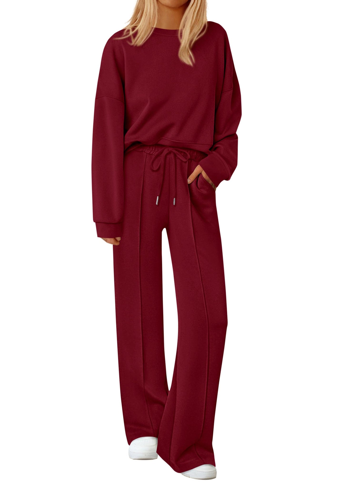 2 Piece Sets For Women Trendy Long Sleeve Sweatshirt Wide Leg Pants Loungewear Set
