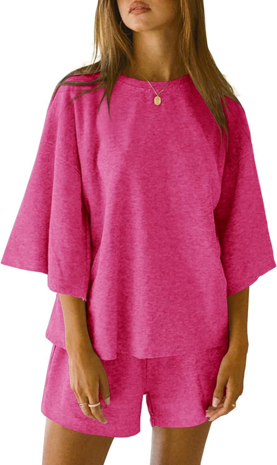 Women's 3/4 Sleeve Tops and Elastic Waist Shorts Lounge Set