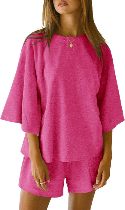 Women's 3/4 Sleeve Tops and Elastic Waist Shorts Lounge Set