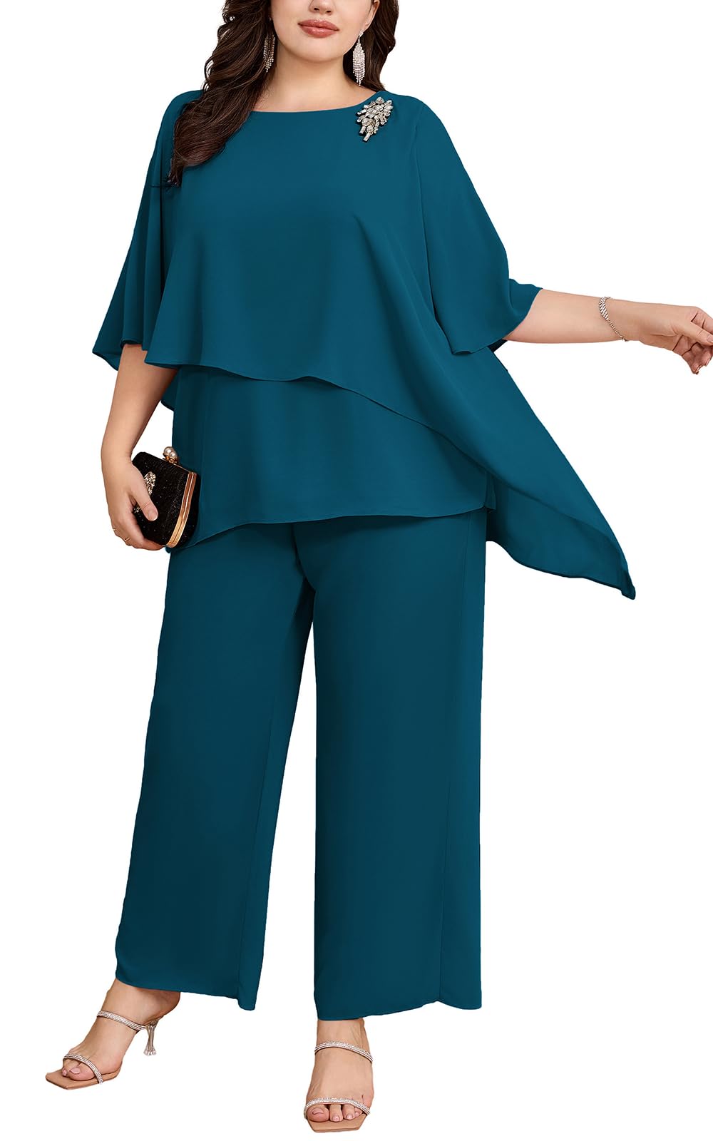 2-Piece Chiffon Pant Suit for Wedding Guests