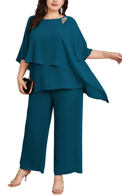 2-Piece Chiffon Pant Suit for Wedding Guests