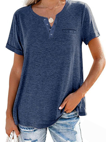 Summer Fashion Solid Color Pocket Short Sleeve T-Shirt