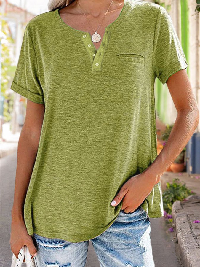 Summer Fashion Solid Color Pocket Short Sleeve T-Shirt