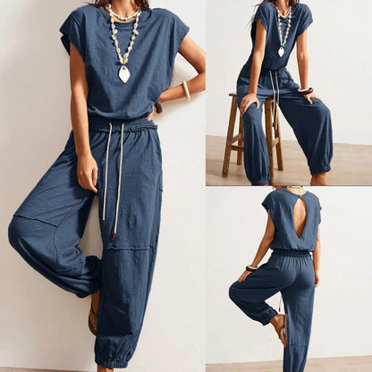 Women's Casual Sleeveless One Piece Jumpsuits Drawstring Romper
