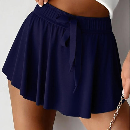 Women's High Waist Drawstring Tennis Skort, Lined Casual Flowy Skirt Shorts