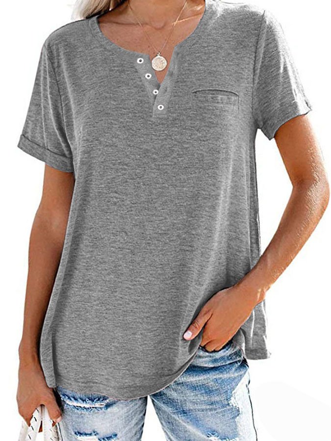 Summer Fashion Solid Color Pocket Short Sleeve T-Shirt