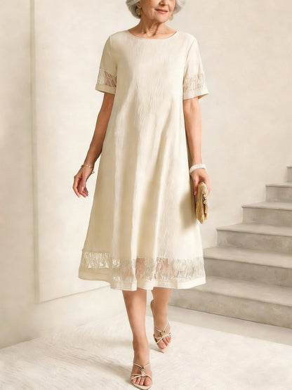 Lace Trim Midi Cotton Dress
