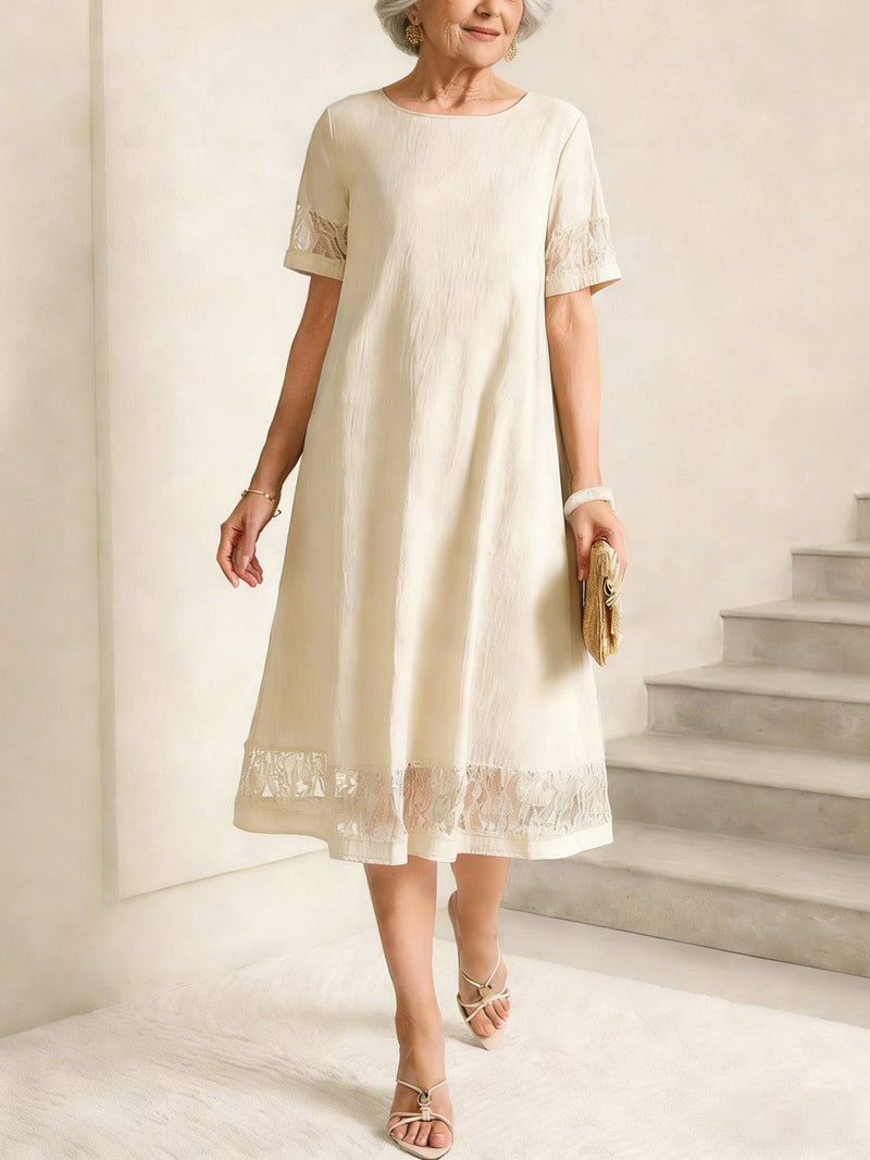 Lace Trim Midi Cotton Dress